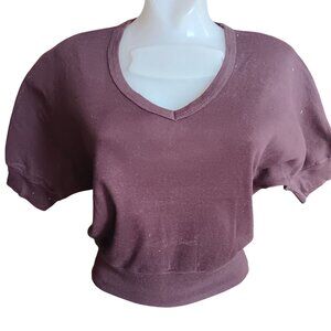 Medium True Vintage 1970's Top Cropped You Babes V-Neck T-shirt Brown USA Disco